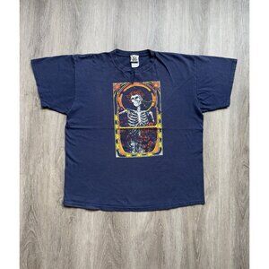 Vintage Y2K Grateful Dead Liquid Blue Band Tee Skull Roses Art Rare Concert Tee